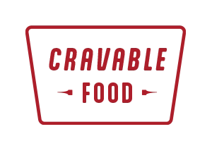 Black sign with red outlined border displaying "CRAVABLE FOOD" in bold red uppercase letters.